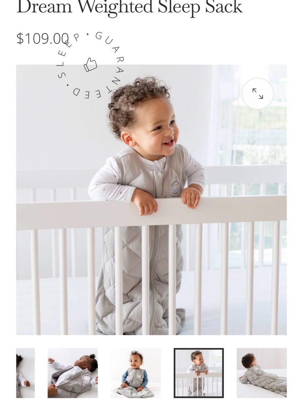 Dreamland Quilted Sleeveless weighted Baby Sleep Sack - Gray - Picture 6 of 7
